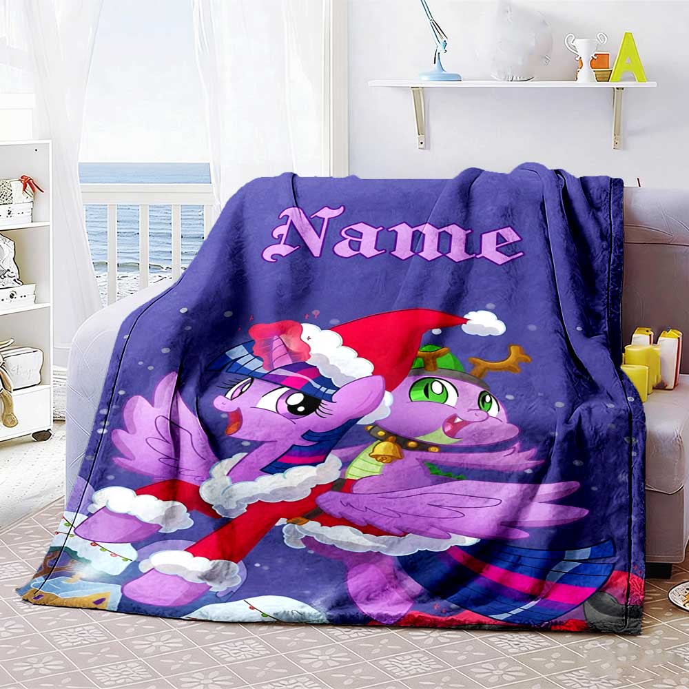 Little Pony (8) Customize Your Name Blanket Multi-purpose Customizable Blanket Soft & Cozy Suitable for Nap Picnics Living Room Chair