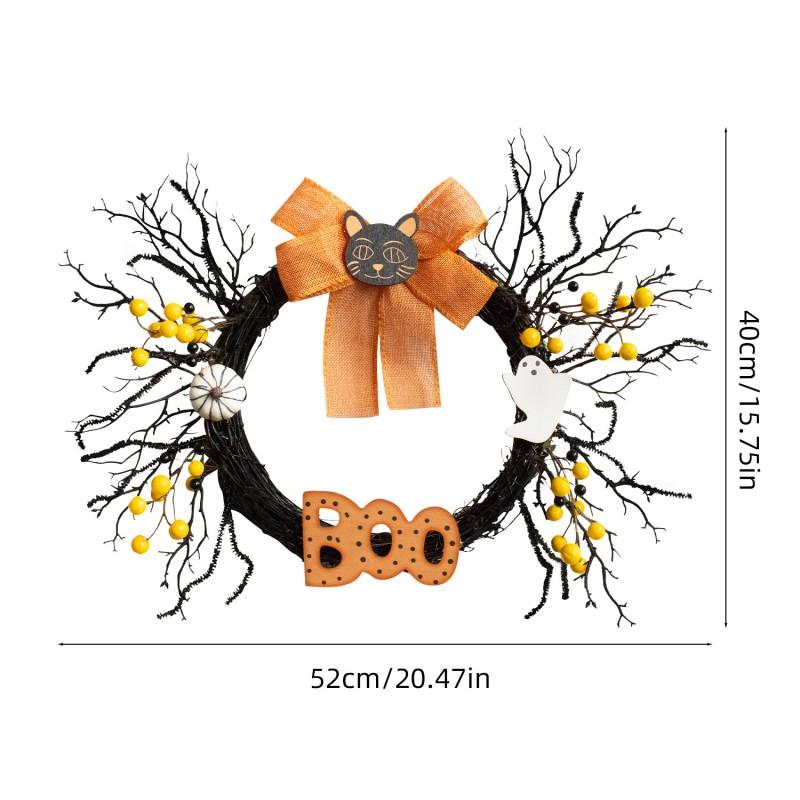 Halloween Wreath Decor With Black Cat Boo Pumpkin Ghost Hanging Ornament Home Party Door Wall Decoration