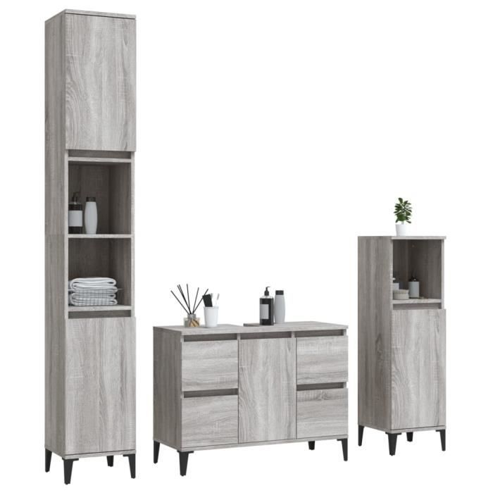 VidaXL Ensemble De Meubles De Salle De Bain 3 Pcs Sonoma Grey 3185611