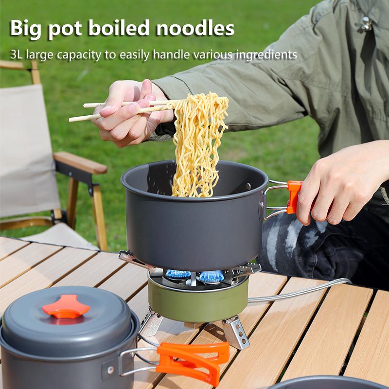 Conjunto de Utensílios de Cozinha para Camping Alumínio Portátil Louça Exterior Kit de Cozinha Panela Tigela Chaleira Panela Equipamento para Caminhada Churrasco Piquenique