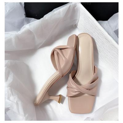Scarpe da Donna Estive alla Moda Nuove Fatte a Mano Tacco Alto Aperte in Punta Quadrate Ciabatte Moda da Esterno Albicocca Bianco Sporco taglia 35-40