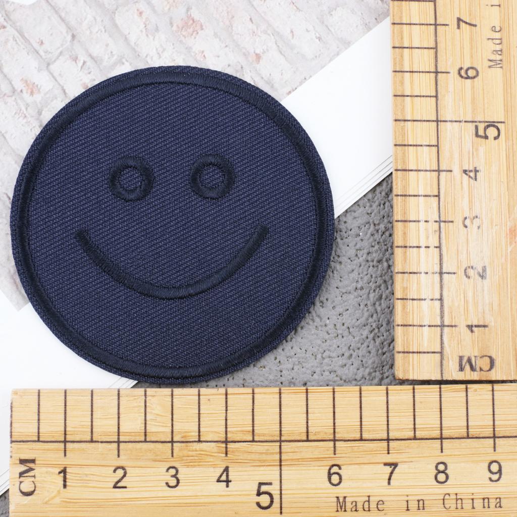 New Embroidery Cloth Sticker Navy Blue Twill Smiley Face Patch Sticker Computer Embroidery Chapter Boy Love Ironing Pentagram