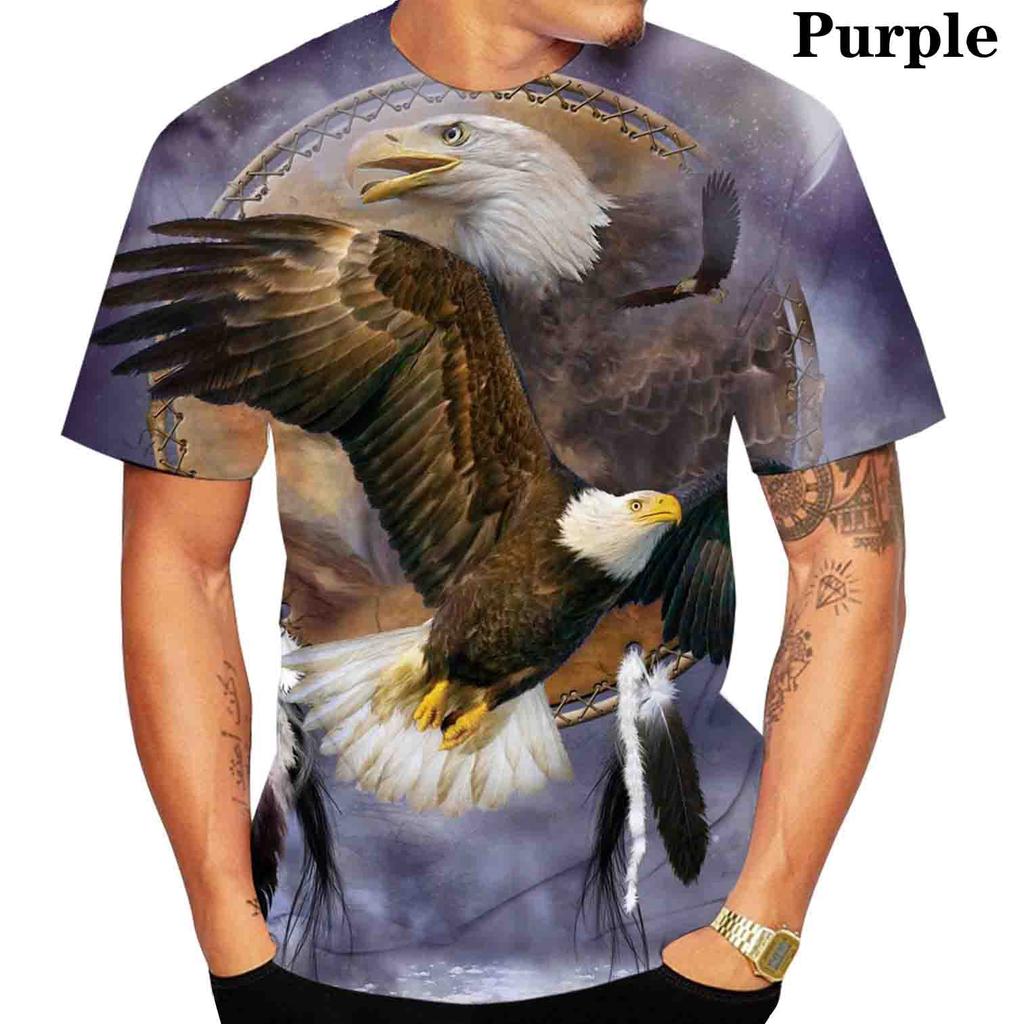 Modna koszulka męska z nadrukiem 3D Orła Luźna damska i męska Fajne letnie topy sportowe z krótkim rękawem