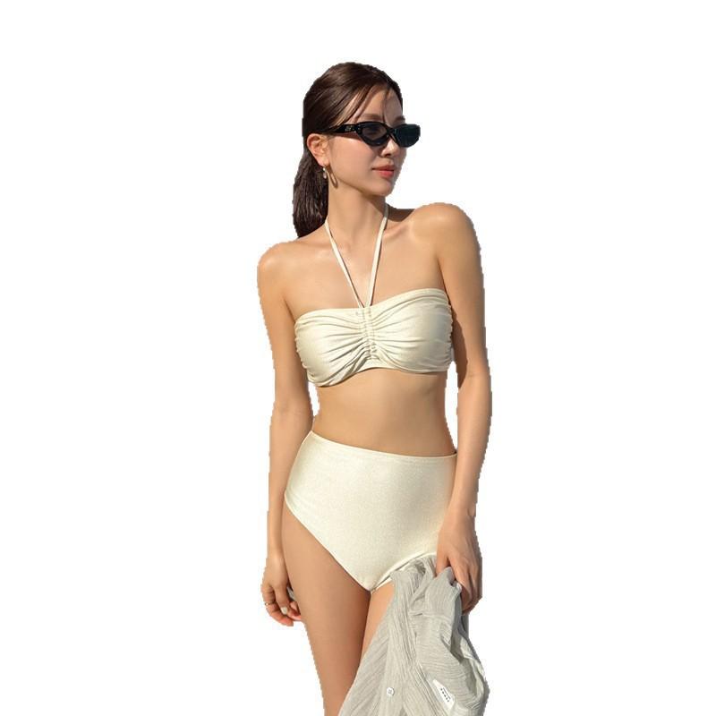 New Sexy High Waist Skinny Sling Swimsuit Women's Solid Color Beach Split Hot Spring Swimsuit Women
