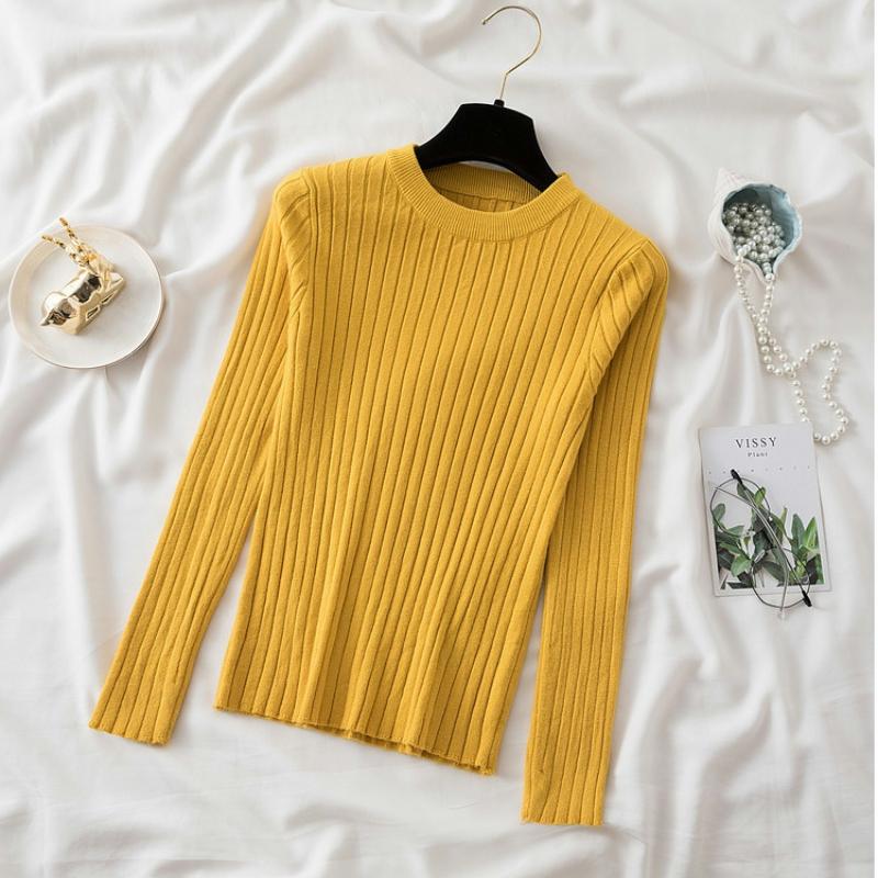 

Осенние облегающие вязаные свитера с круглым вырезом для женщин, зимние новые модные свитера с длинным рукавом, женские элегантные однотонные повседневные женские джемперы 25477 One Size имбирный