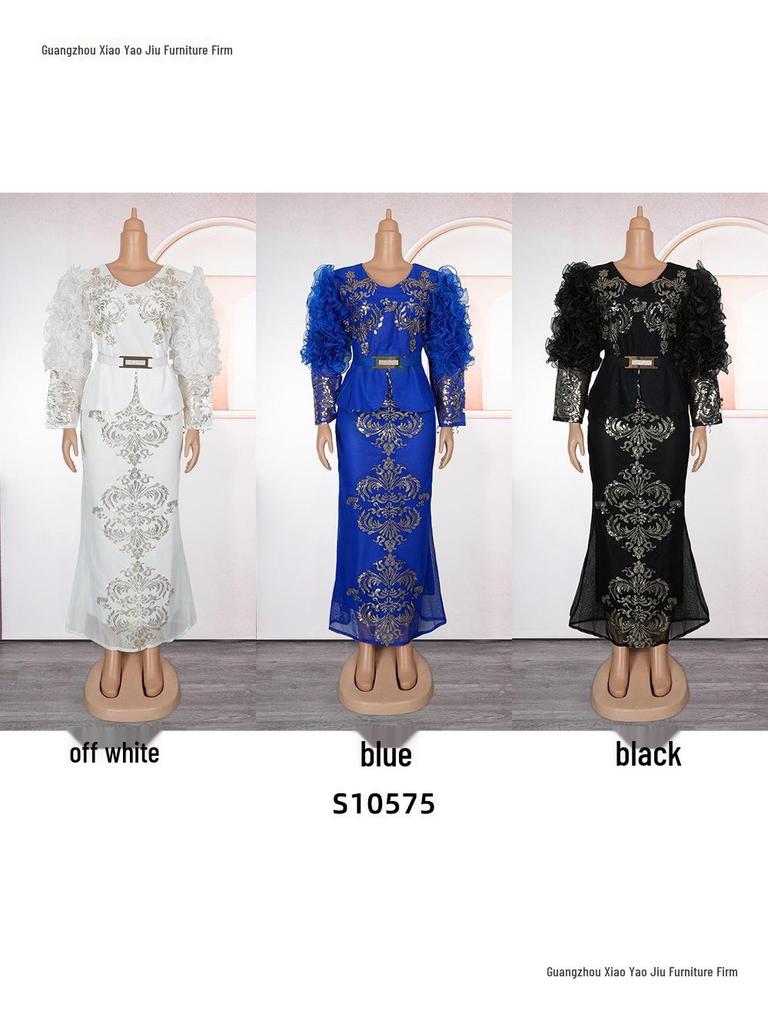 Plus Size Rhinestone Beaded V-neck Evening Dress for Women