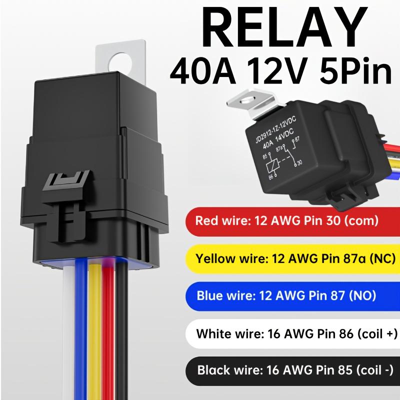 1PC 12V 40A Relay 5 Pin Waterproof Auto Relay Heavy Duty 12AWG and 16AWG Car Relay Kit with Harness Set for 12 Volt Automotive Relays 5