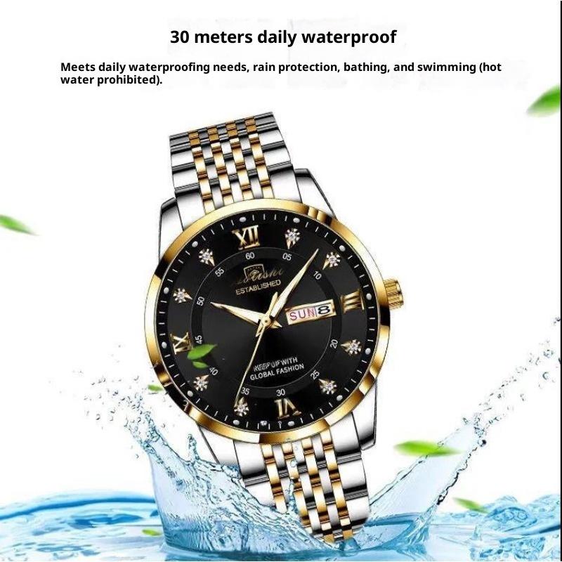 Top Brand New Men's Watch Waterproof Luminous Double Calendar Korean Version Stone Large Dial Clear Watch