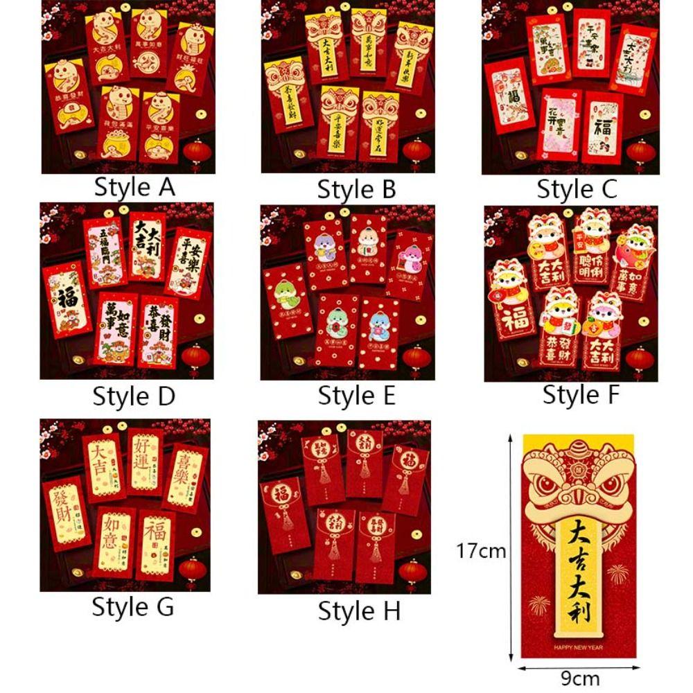 12Pcs Hot-stamped Chinese New Year Red Envelope Frosted Blessings Printing Spring Festive Lucky Money Bag Solid Rectangular