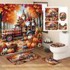 Pumpkin Shower Curtain Set - Includes Shower Curtain & Bath Mat, Non-Slip Rug And U-Shaped Toilet Lid Cover For Bathroom Decor