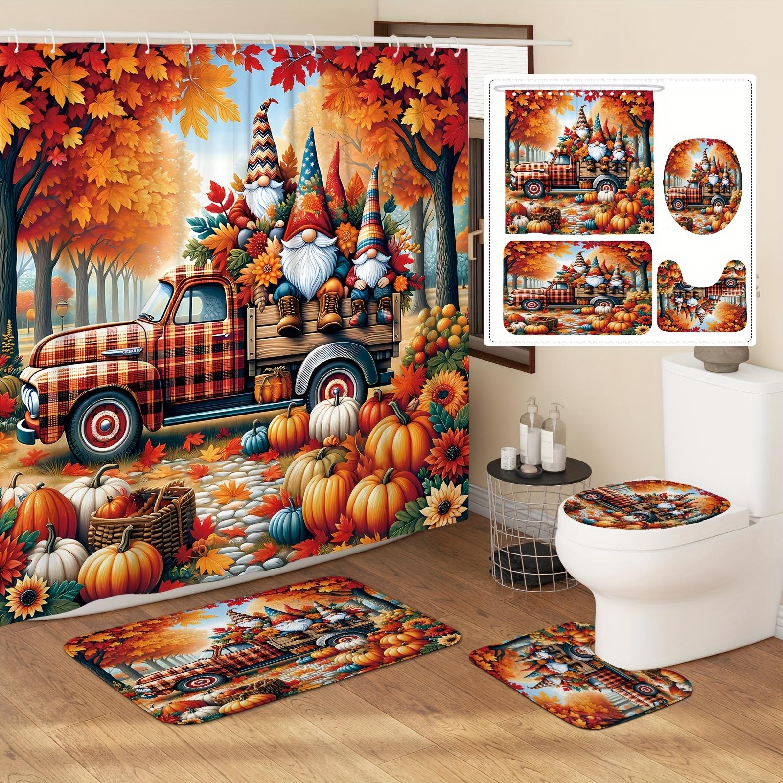 

Pumpkin Shower Curtain Set - Includes Shower Curtain & Bath Mat, Non-Slip Rug And U-Shaped Toilet Lid Cover For Bathroom Decor W60H190(CM)-1 Pcs