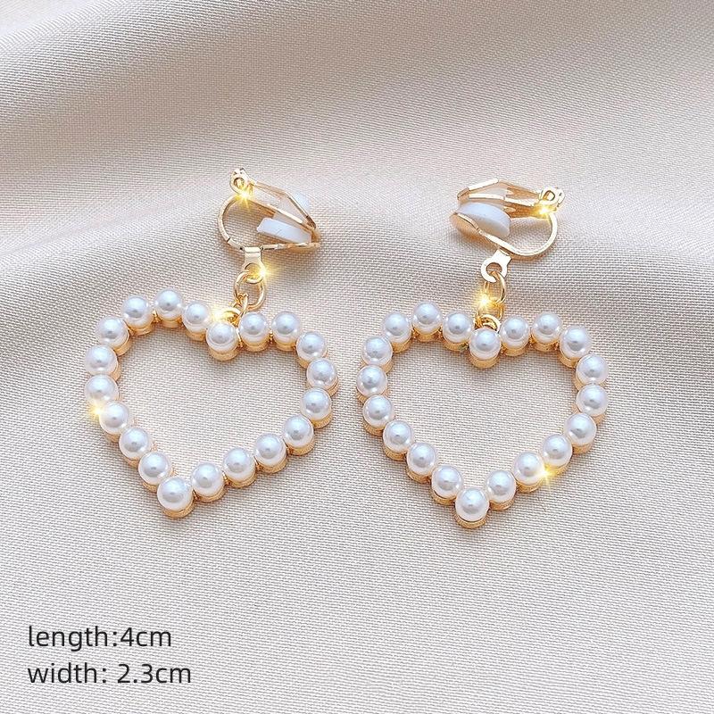 Neue Perlenblumen-Clip-On-Ohrringe mit langem Temperament, Perlenkette, Quaste, nicht durchdringende Ohrringe für Damen