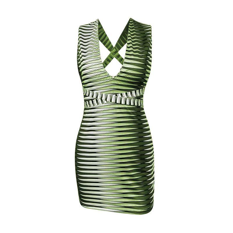 

Western Style Design Sexy Sling Dress Bandage Backless Sheath Short dress Women Suspender Dress Green L