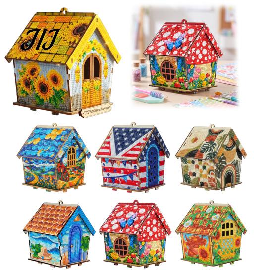 Artigianato da scrivania fatto a mano Kit Pittura con strass Casa di Natale 3D, Set Artigianale Fai da te Capanna Girasole in Legno, Ornamento Artistico Artigianale per Decorazione