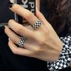 Sterling Stylish 925 Silver Adjustable Finger Ring For Women With Modern Checkered Pattern