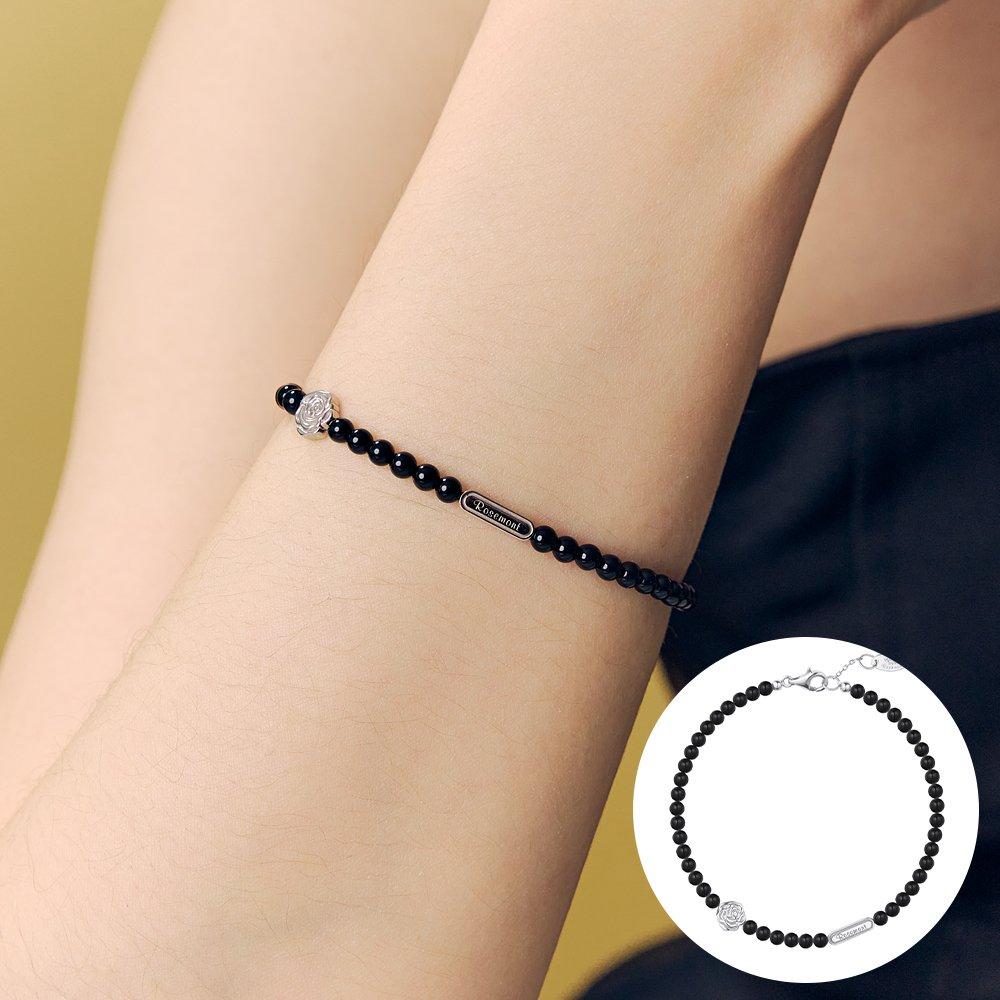 [Rosemont] Silver Black Onyx Bead Bracelet Pure Rose Ra25A10K
