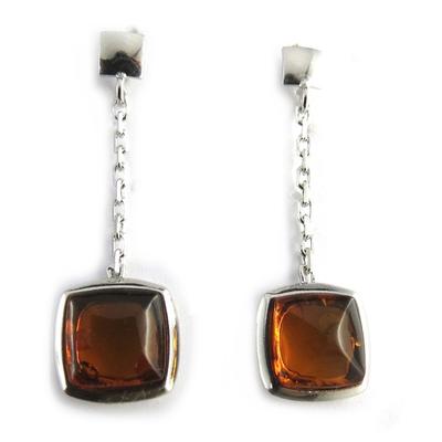 [N2163] - Amber 'Inspiration' Silver Earrings (rhodium-plated) - 33x10 Mm