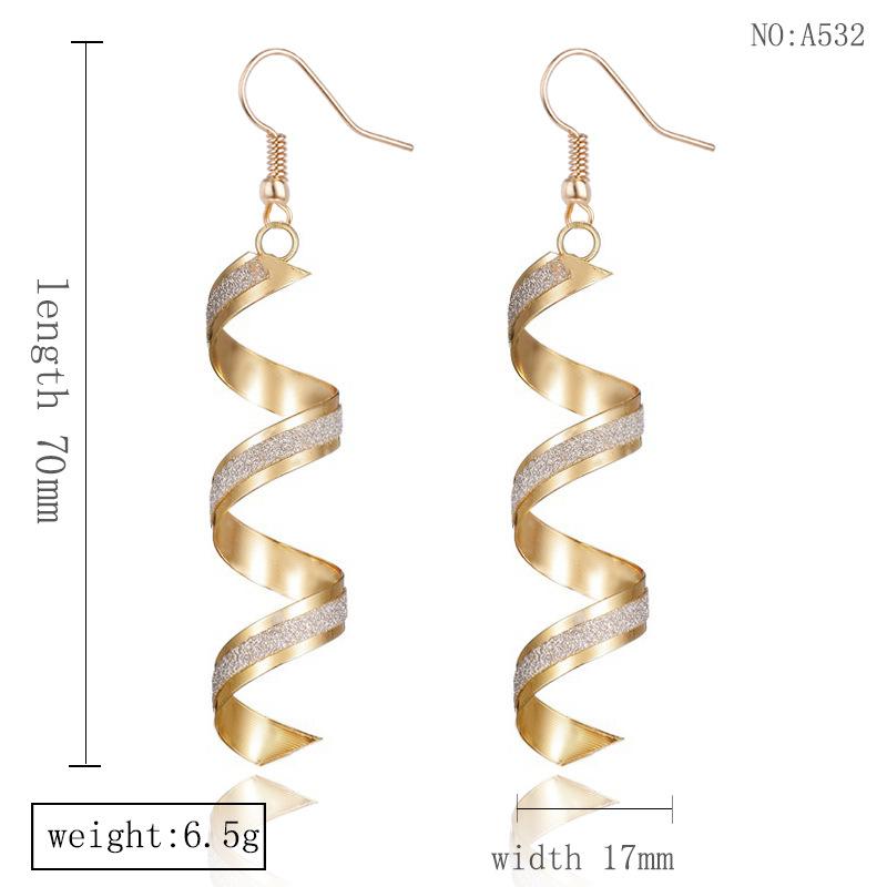 New Fashion Personality Wild Spiral Geometric Earrings Long Ring Frosted Gold And Silver Two- Wild Earrings