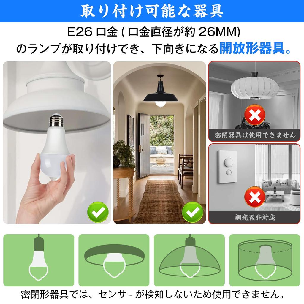 LED light bulb, E26 base, motion sensor, reflector type, equivalent to 100W incandescent bulb, warm white (2700K), 12W, 1200lm, automatic onoff, with