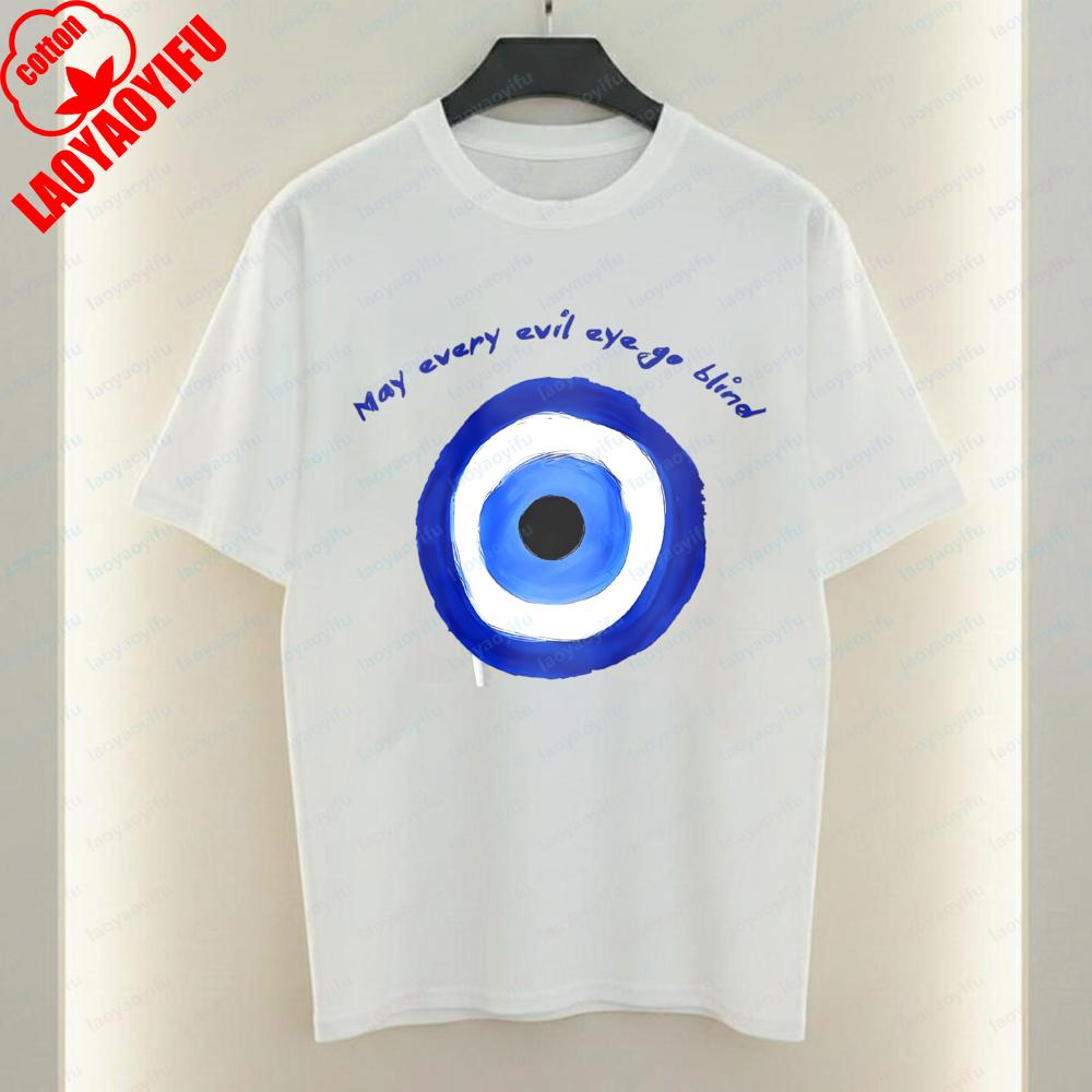 Evil Eye Protection Unisex TShirt Y2K Fashion Blue Unique Graphic TOPS Trendy Casual Style Cotton Tee Streetwear Unisexs Womens