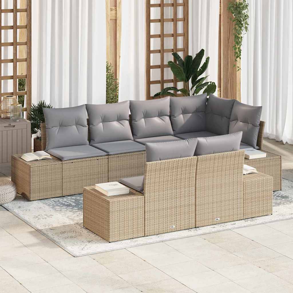 Garden Sofa Set with Cushions 7 Pcs Beige and Grey Poly Rattan