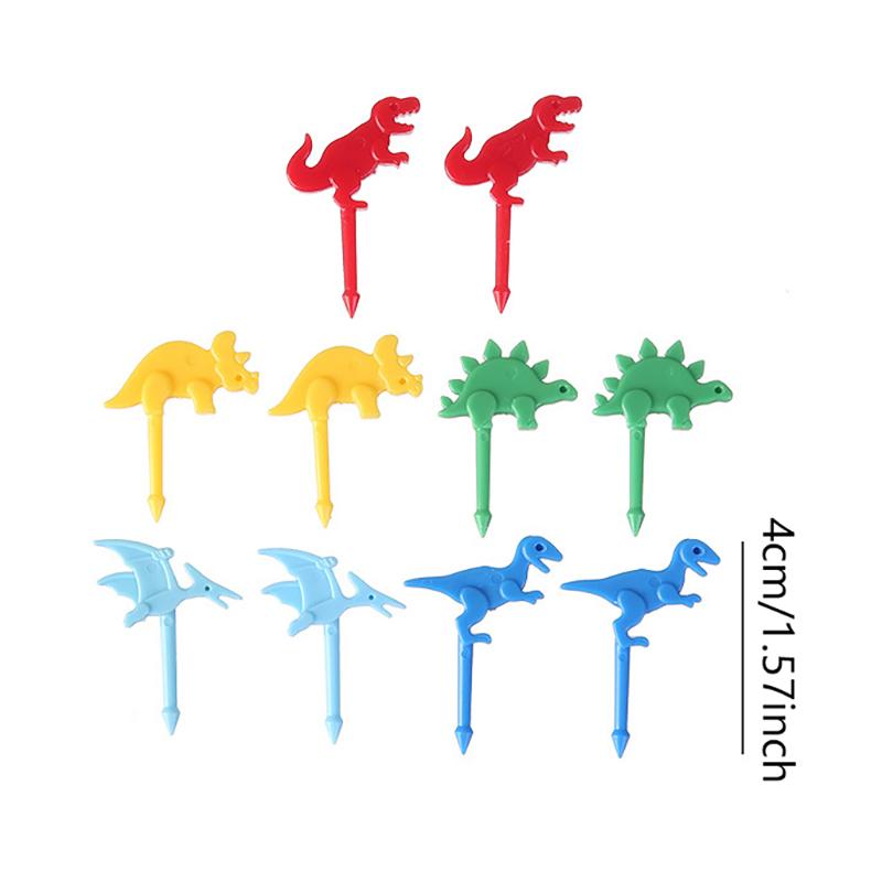 10Pcs Children's Dinosaur Food Pick Selection Of Cartoon Animal Fruits Mini Bento Fork Lunch Box Decoration Accessories