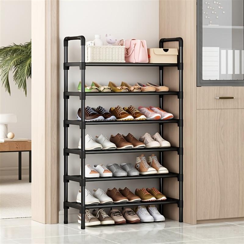 1 st 6-vånings stapelbart skoställ, Svart Metall och Plast Fristående Skoförvaring för Hall Sovrum Golv Utomhus, Utrymmesbesparande Förvaringshylla