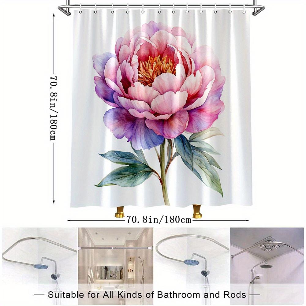 1Pc Elegant Peony Floral Shower Curtain - Vibrant Pink & Purple Design, Polyester Fabric, Includes 12 Hooks, 70. 8X70. 8 Inches,