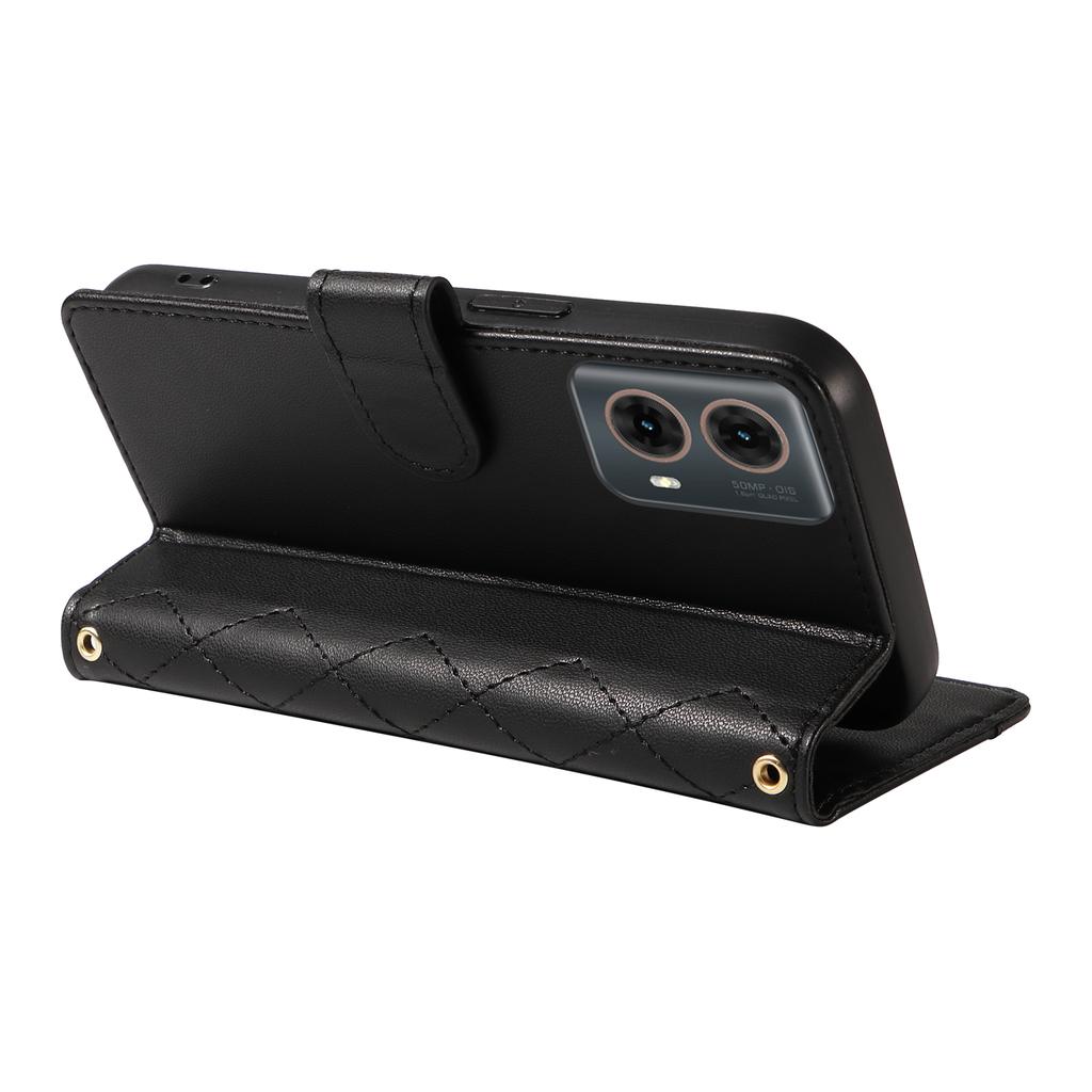 For Motorola Moto G85 5G/ S50 Neo 5G Case Wallet Rhombus Leather Phone Cover with Shoulder Strap,Wrist Strap