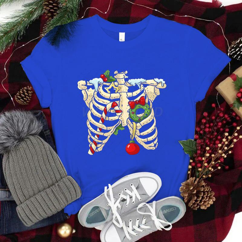 Christmas Skeleton Skull Tshirt Unisex Women Fashion Casual Tops Xmas Festive Holiday Classic Tops Unisexs Womens Clothing