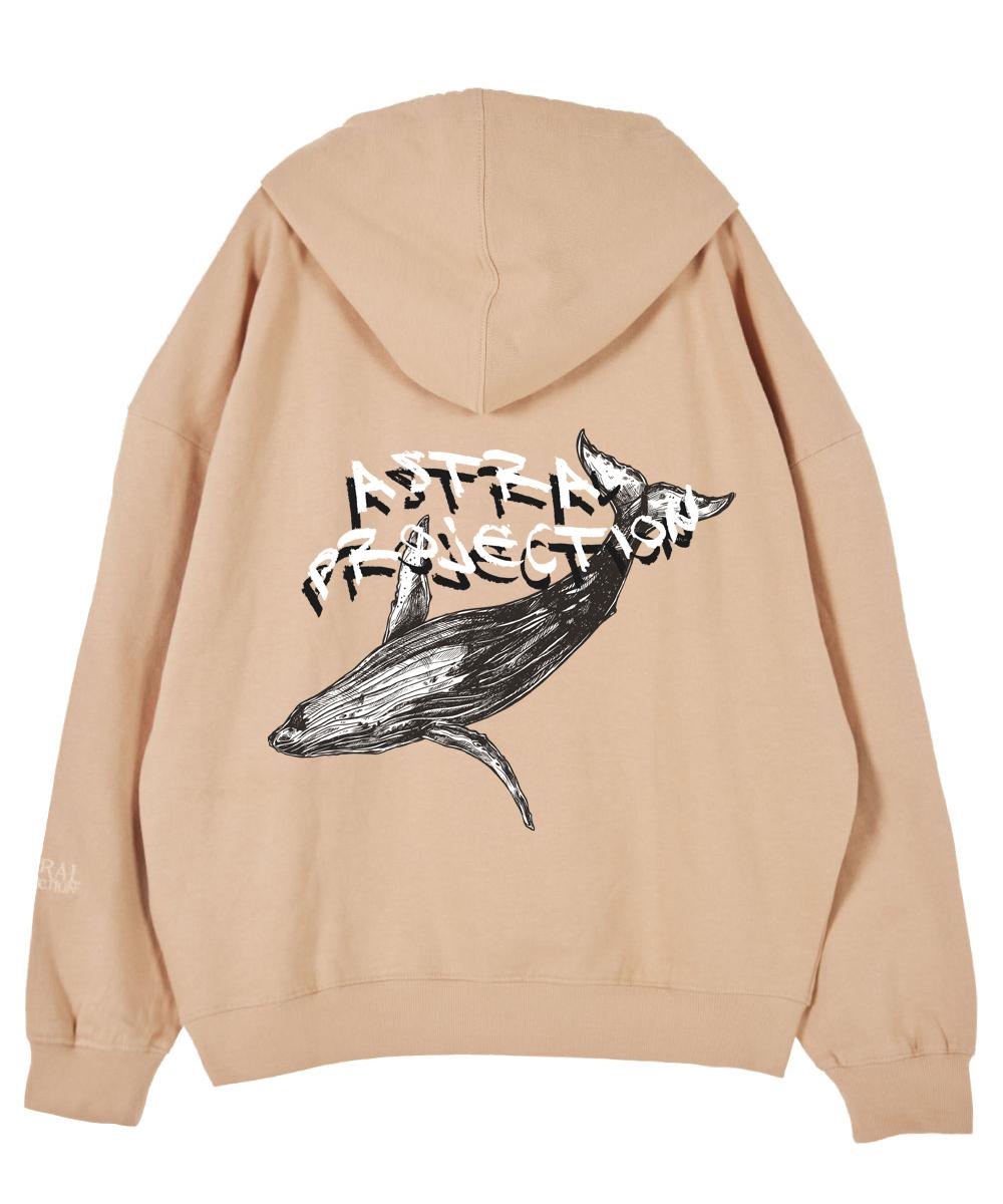 Astral Projection Whale Oversized Drop Shoulder Hoodie_Peach L