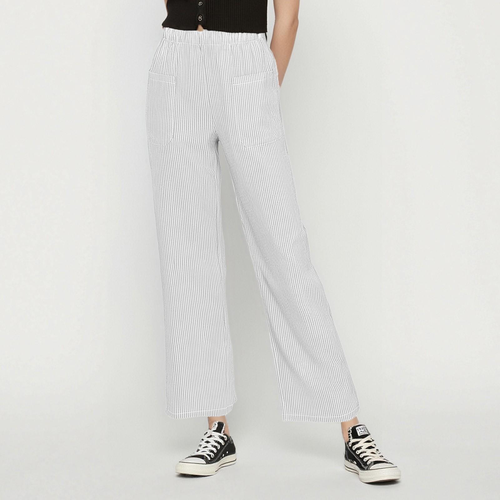 

Женские летние свободные повседневные удобные брюки с ретро-полосатым узором M белый