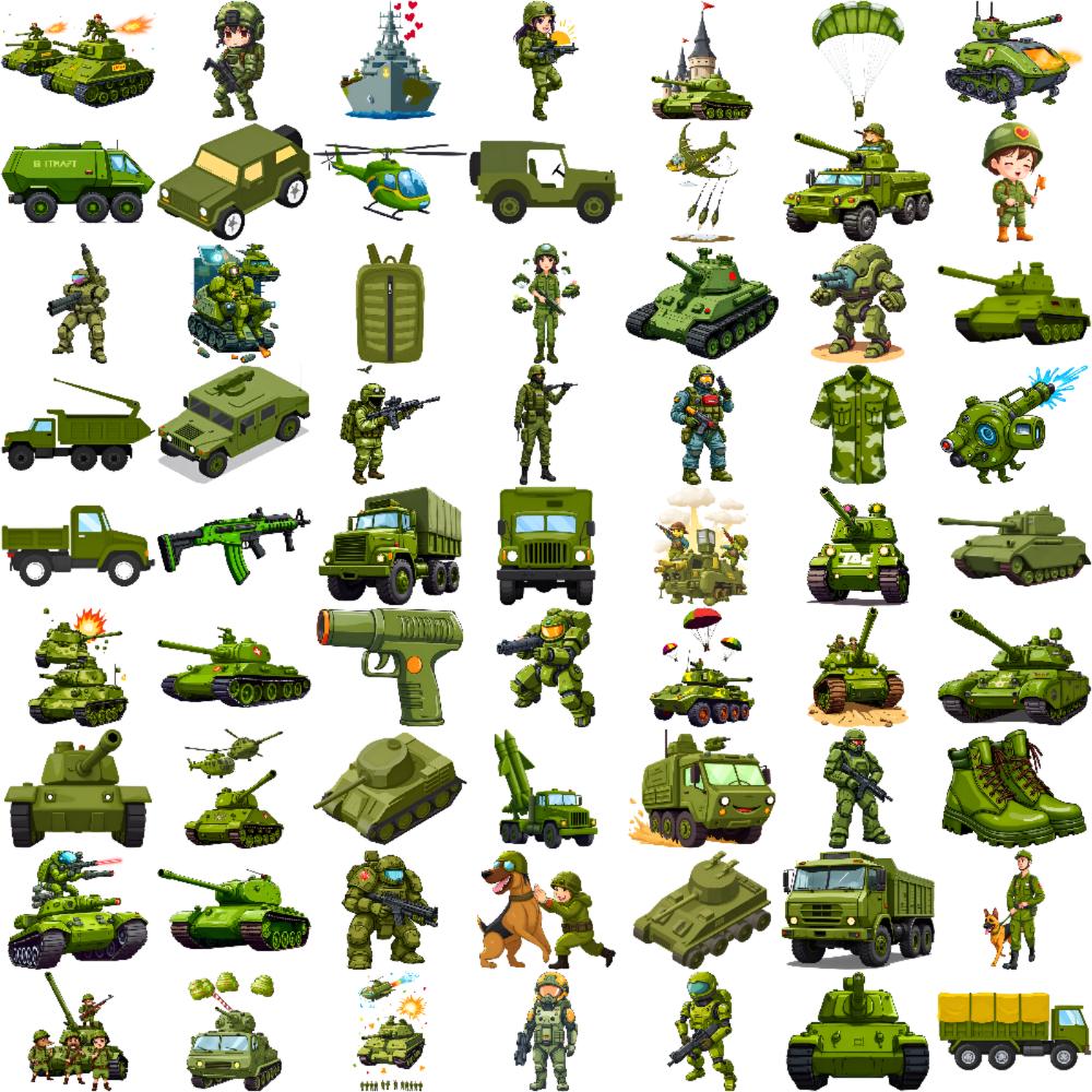63pcs Temporary Tattoo Army Figures Temporary Tattoo Stickers Military Vehicles Tank Illustrations Cartoon For Children Girls