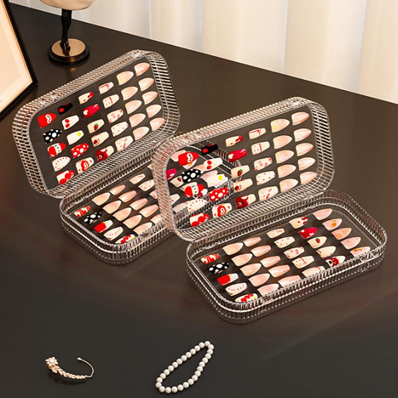 Three-Fold Press-On Transparent Nail Display Rack Plastic Nail Storage Box Press-On Nail Organizer For False Nails Display