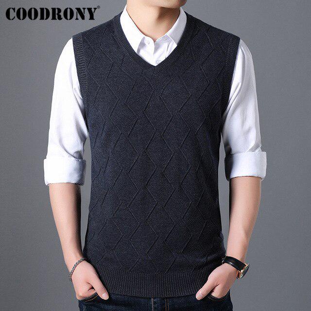 Mens Sweater Autumn Winter Sweater V -Neck Sleeveless Vest Pull Homme Knitted Cashmere Wool Pullover