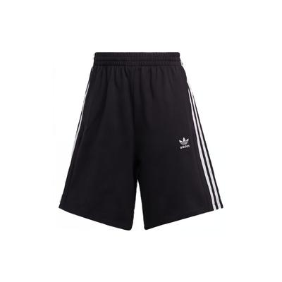 Pantalones Cortos Bermuda Originales Mujer Negro Blanco Corte Holgado Mezcla de Algodón 3 Rayas Cintura Elástica Estilo de Vida Casual Streetwear HM2137