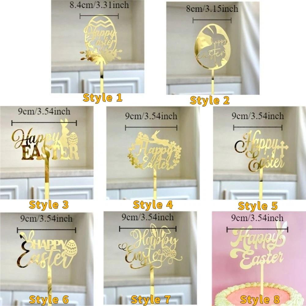Acrylic Happy Easter Cake Topper Cartoon Rabbit Egg Pattern Easter Egg Bunny Decor Decorative Rabbit Cake Toppers