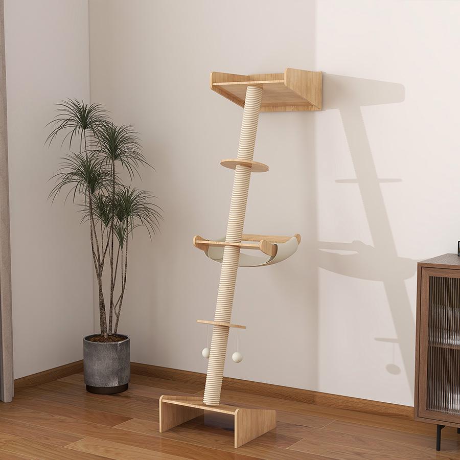 Wandmontierter Katzenbaum aus Massivholz: Kapselregal, Kratzbaum, Kletterplattform & Bett
