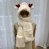 Hat and Scarf Integrated Cute Deer Ears Thickened Plush Scarf Women's Winter Warm Neck Gloves Three-piece Set