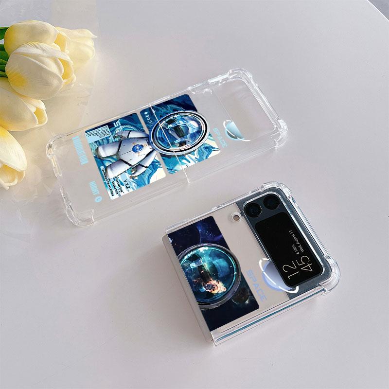 Luxury Case For Samsung Galaxy Z Flip 3 4 5G Funda Z Flip3 Clear PC Hard Shockproof Back Phone Coque Mechanical Astronaut Space