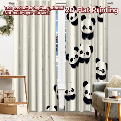 2 Stück, 2D-FLACHDRUCK Vorhänge (Ohne Stange) Panda Linien Festival Kreative Vorhänge Maschinenwaschbare Stoffvorhänge Raumdeko