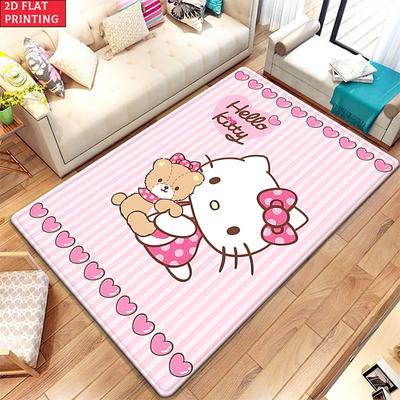 Sanrio 2D Flat 1pc 850Gsm Velvet Hello Kitty HD Printed Indoor Rugs, Yoga Mat, Non-Slip Bathroom Mats, Absorbent Machine Washabl