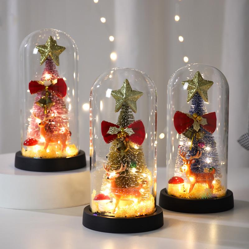Illuminated Glass Christmas Tree with Elk Decoration