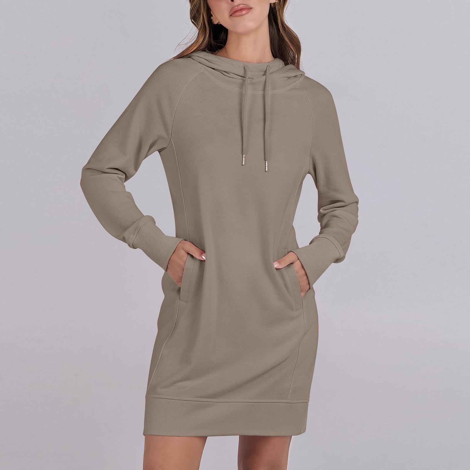 

Женские осенние топы с длинным рукавом, круглый вырез, лоскутная толстовка, повседневные платья с рукавом реглан и капюшоном L хаки