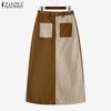 ZANZEA Womens Casual Stripe Patchwork Midi Skirts