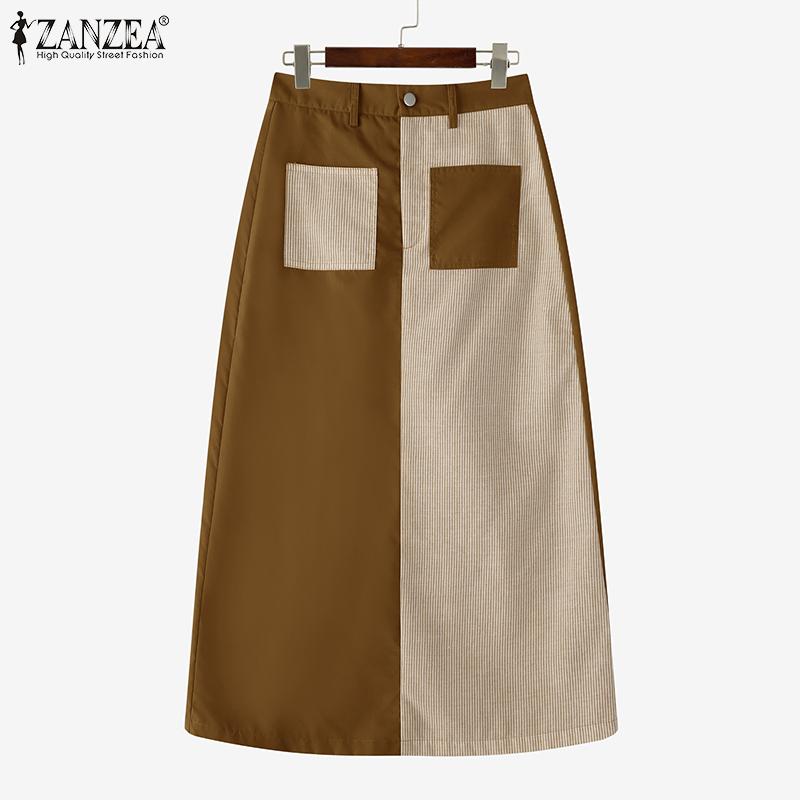ZANZEA Womens Casual Stripe Patchwork Midi Skirts