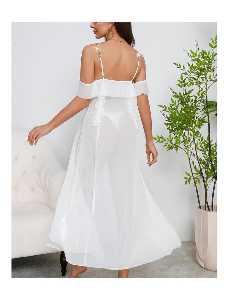 Women's Ruffle Sling Mesh Backless Nightdress - Multi-color Options