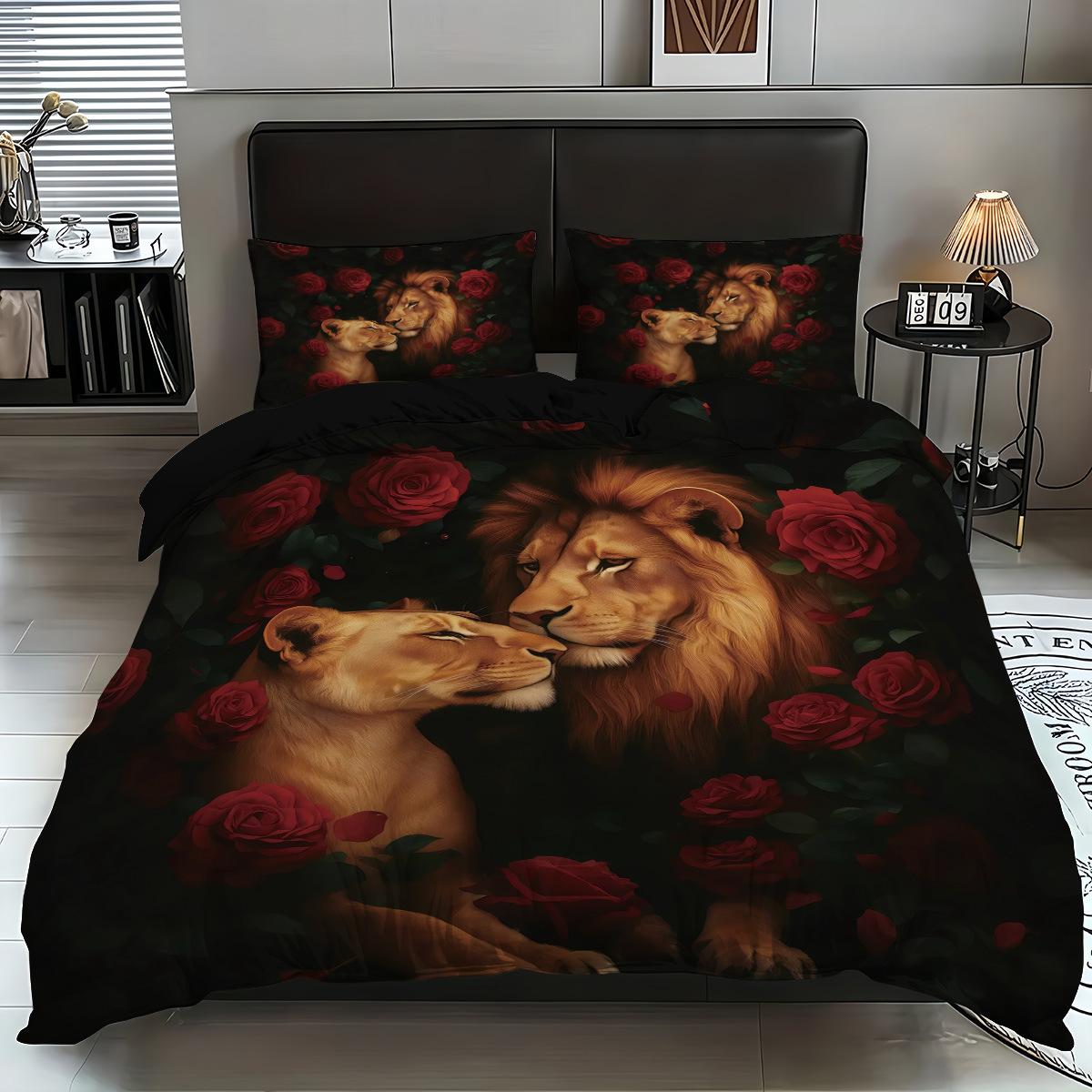 

Bed Three-Piece Tiger Leopard Rose 3D Digital Printing Quilt Cover Pillowcase Creative Home Textile 135x200