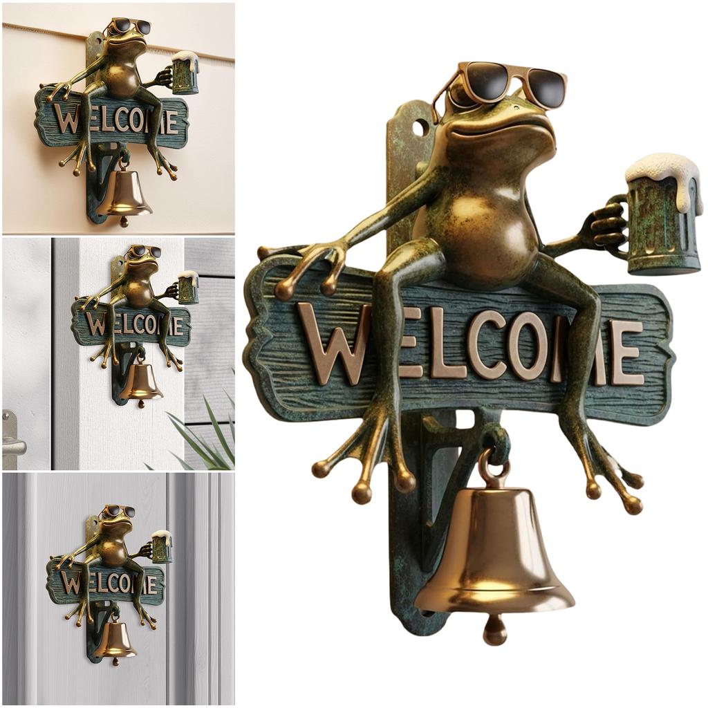 Beer-Drinking Frog With Sunglasses Creative Funny Outdoor Decorative Door Bell Chill Frog Welcome Sign Home Decor Gifts