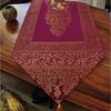 Garnet Red Table Runner Golden Pompoms 23x200cm - Handmade with Artificial Thai Silk